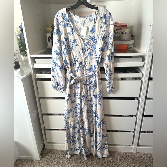 H&M Blue and White Floral Maxi Dress with Butterflies - Picture 1 of 14